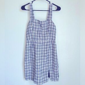 A&F Navy Blue Plaid Tweed Slip Mini Dress | Size Small